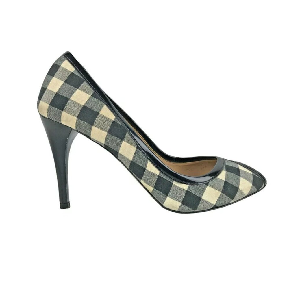 Zara Womens‎ Black Ivory Check Slip On Peep Toe Stiletto Pump Heel Size US 7.5